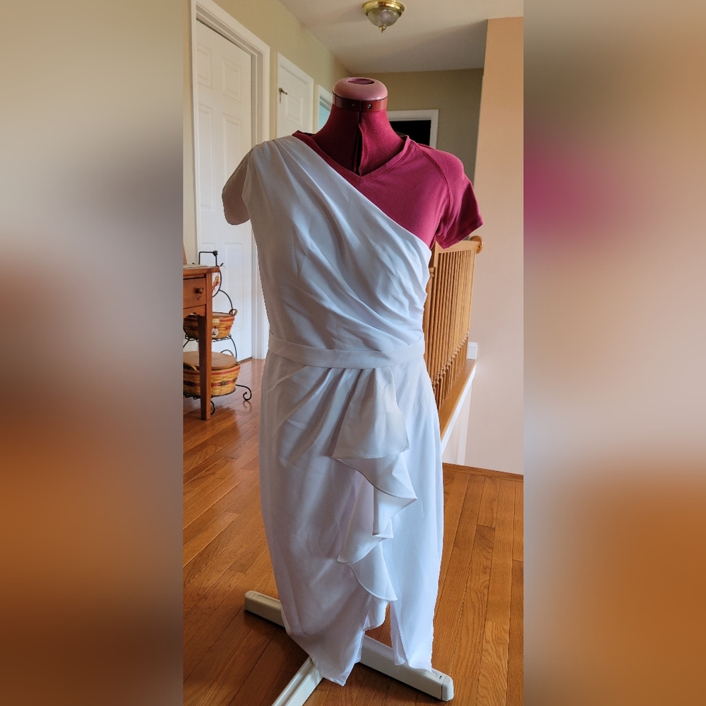 White One Shoulder Cocktail Dress With Ruffle-jjs House Size 12 (No Size Tag)